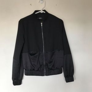 Shein black zip up jacket with kangaroo pockets